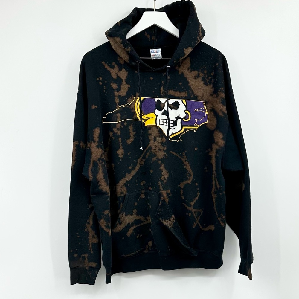 ECU Pirates Custom Upcycled Bleach Distressed Hoodie Size XL